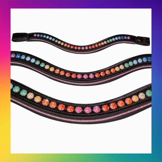 Product Image for Rainbow DeLite Crystal browband with snaps for horse bridle