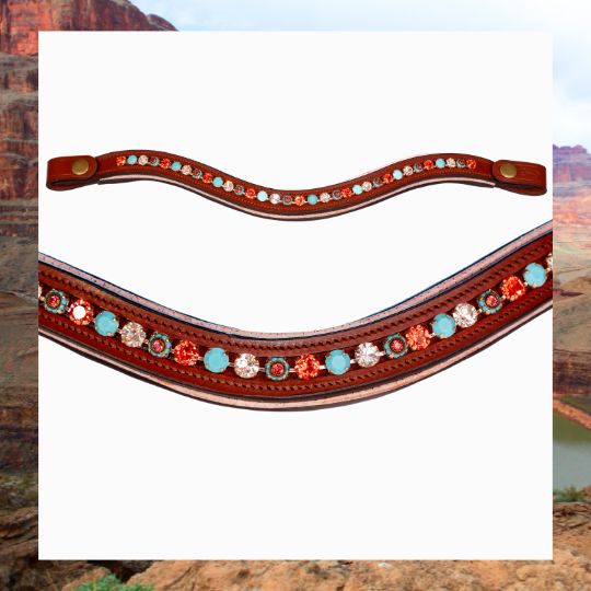 Product image for Turquoise &Terracotta Crystal browband with snaps for horse bridle